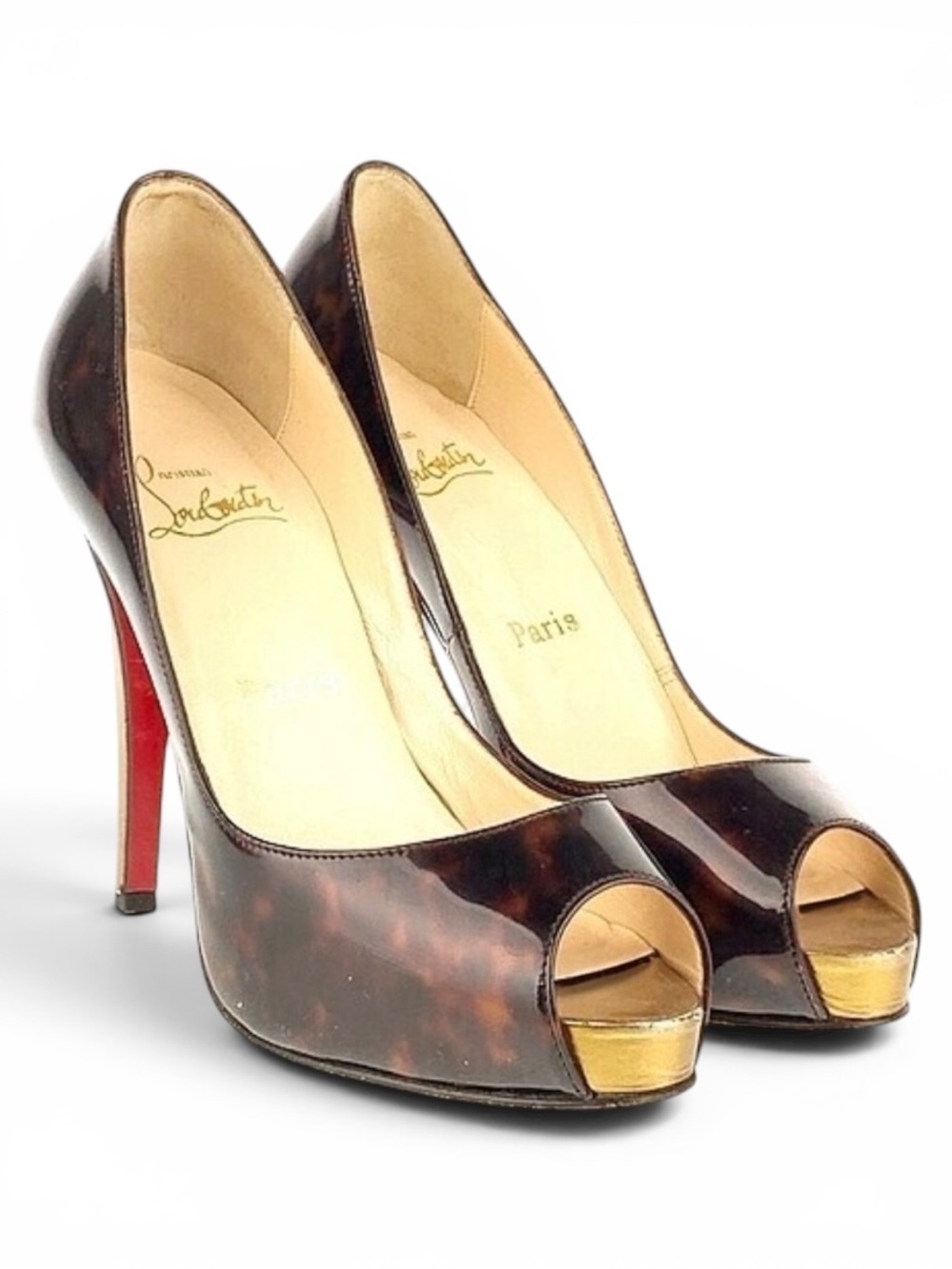 Christian Louboutin dark brown tortoise patent leather pumps Size 36